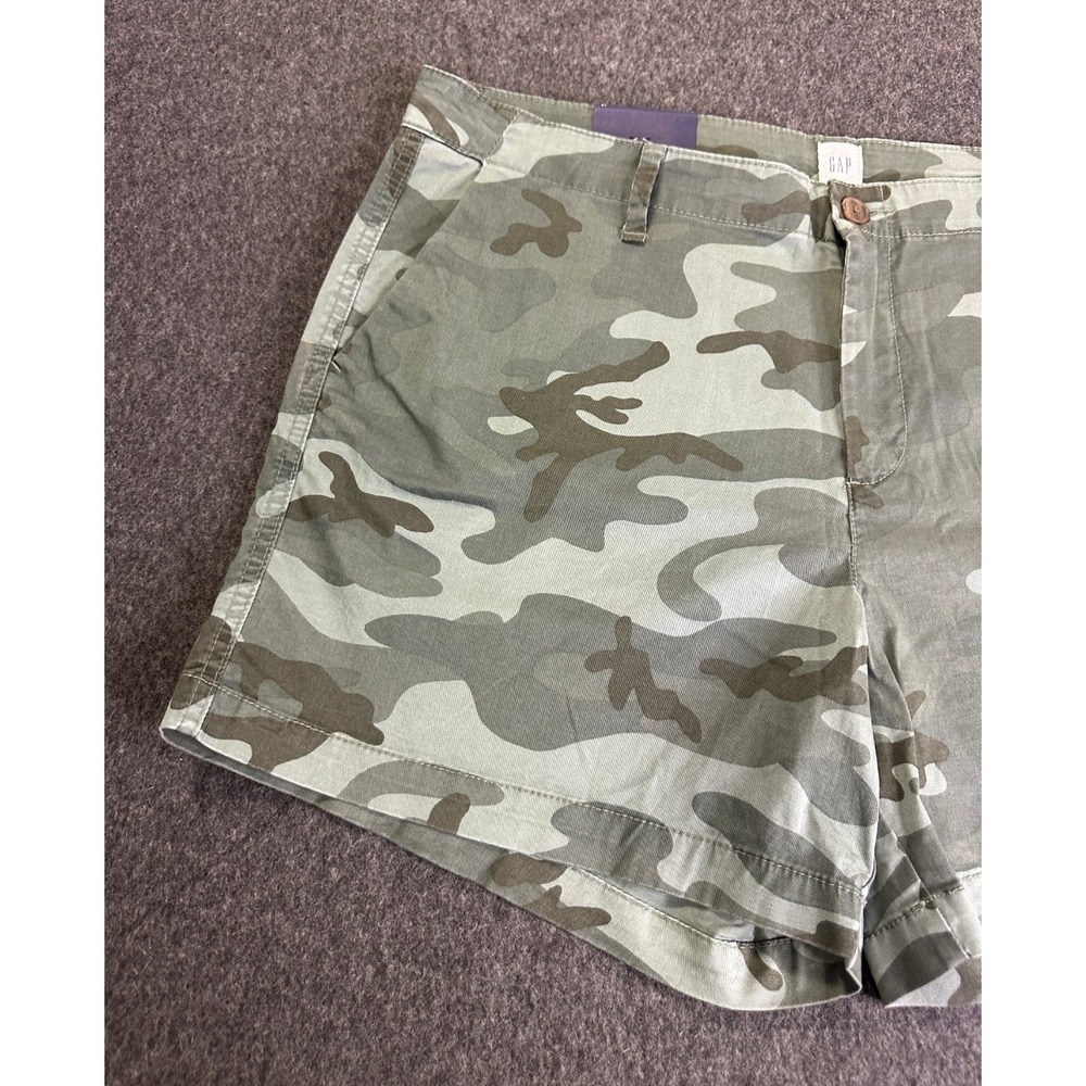 NWT Gap Green Camo Khaki Shorts Womens Size 16 Chino 5" inseam Mid Rise Stretch - Picture 3 of 16